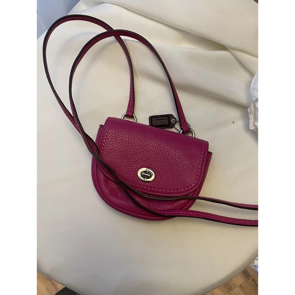 Coach Pebbled Leather Turnlock Flap Mini Crossbody Pink Magenta - Picture 13 of 13